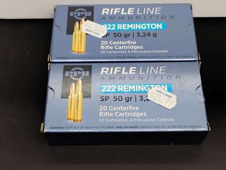 Two 20 Cartridge Boxes PPU RifleLine 222 Remington SP 50 Grain image