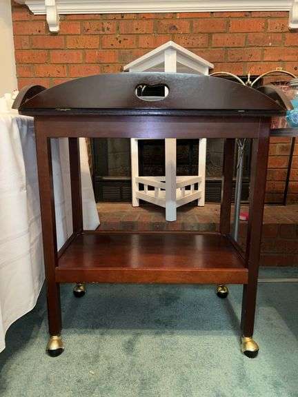 Cherry finish butlers tray table…..29 x 19-1/2 x 33 tall with sides up image