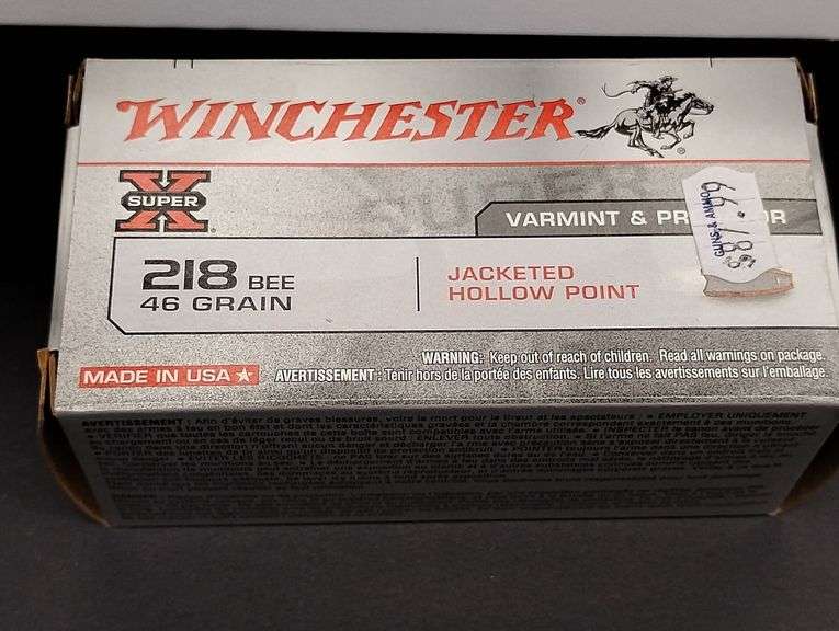 One 50 Cartridge Box Winchester Super X 218 BEE Jacketed Hollow Point 46 Grain image