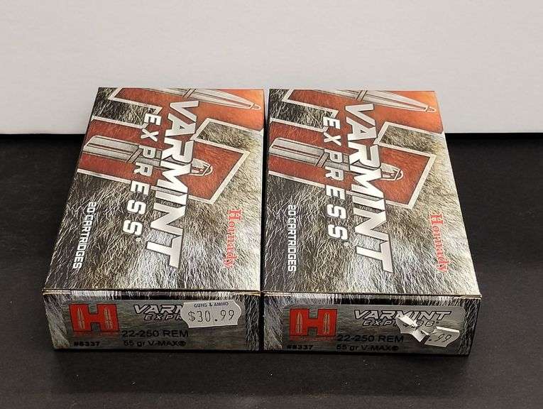 Two 20 Cartridge Boxes Hornady Varmint Express 22-250 REM V-Max 55 Grain image