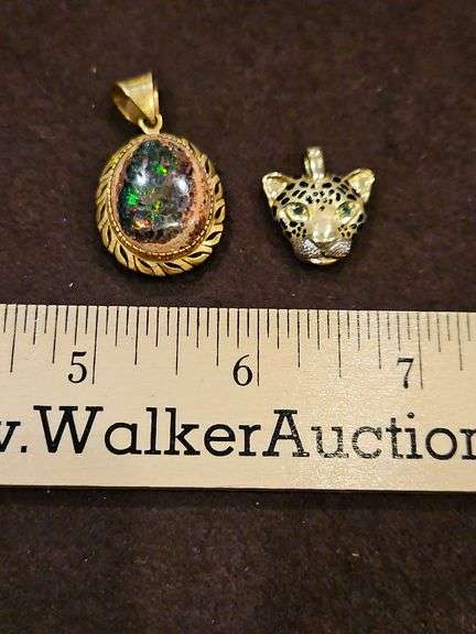 Two(2) 14K gold pendants w/inlaid gemstones 11.4 total grams... image