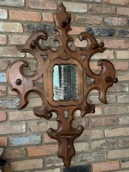 Vintage Victorian Walnut Wall Hanging Hall Tree…..approx. 30w x 46 tall image