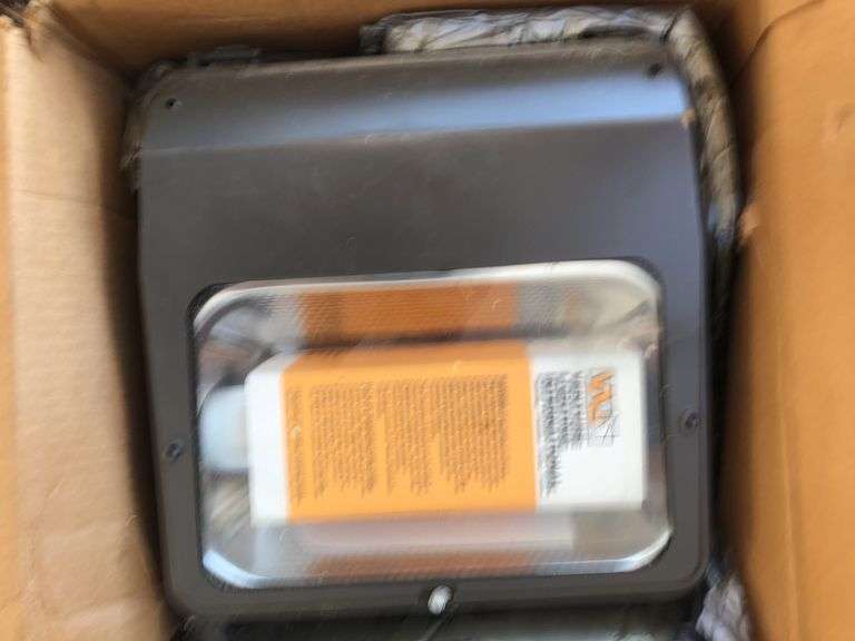 2 new in box Commercial General Electric lights and 2 pole mounting brackets plus 2 add’l pieces. Light 12.5” W. See 449 for picture of light out of box. image