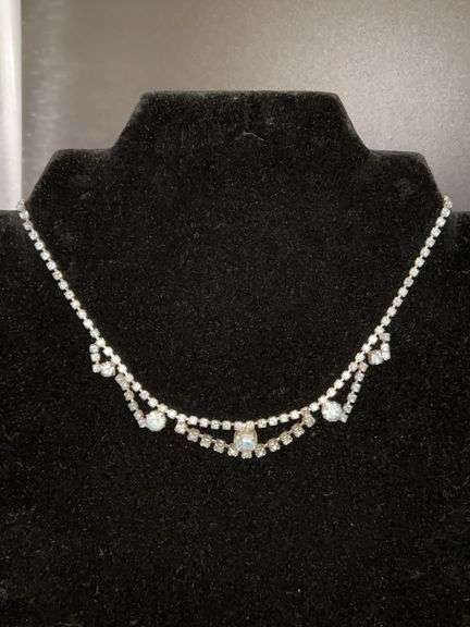 Vintage art deco light blue rhinestone choker image