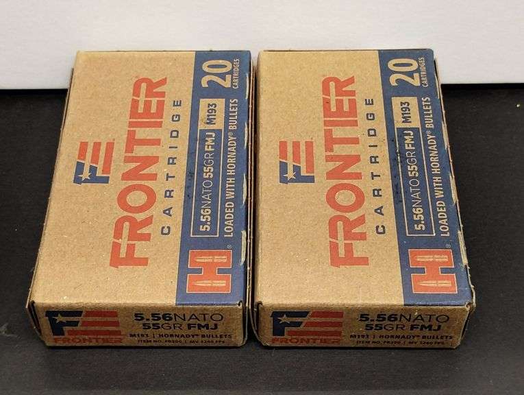 Two 20 Cartridge Boxes Frontier 5.56 NATO 55 Grain FMJ M193 Loaded with Hornady Bullets image