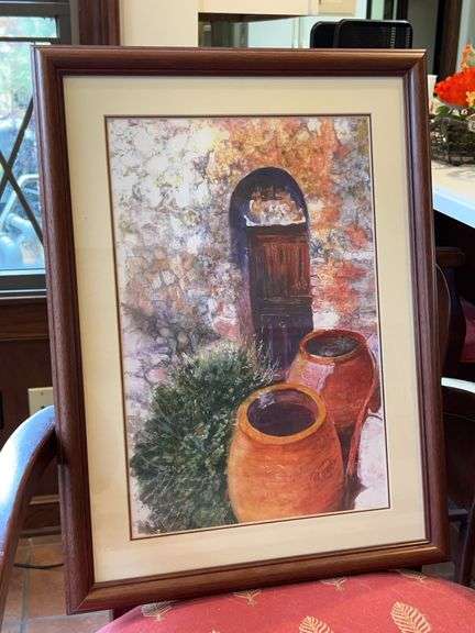 Signed Pat Traylor watercolor depicting garden door/courtyard scene…..16 x 21-1/4 image