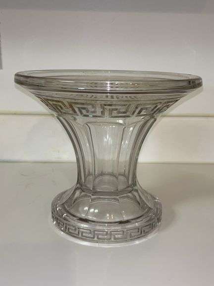 Vintage a Heisey Glass Company Greek Key pedestal punch bowl…..9-1/4”D x 8” tall image