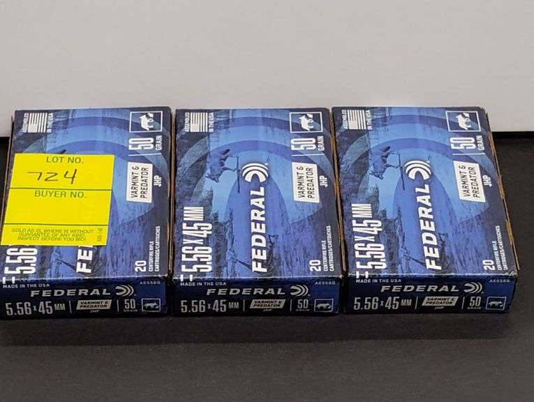 Three 20 Cartridge Boxes Federal 5.56 x 45 MM 50 Grain image