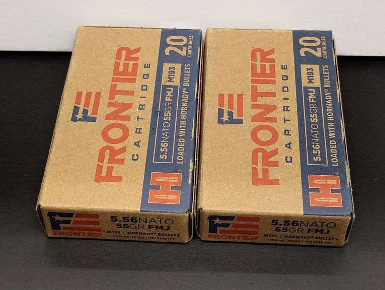 Two 20 Cartridge Boxes Frontier 5.56 NATO 55 Grain FMJ M193 Loaded with Hornady Bullets image