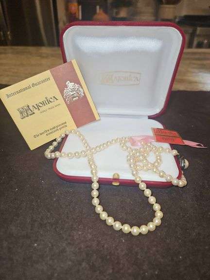 NIB Vintage Majorica 30" Simulated Pearl Necklace w/925 Sterling Silver Clasp in Original Box w/Paperwork... image