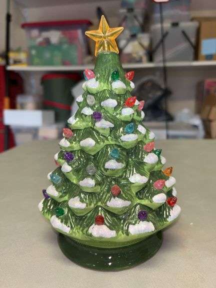 8-1/4” tall light up ceramic Christmas tree…..needs batteries…..never been used image