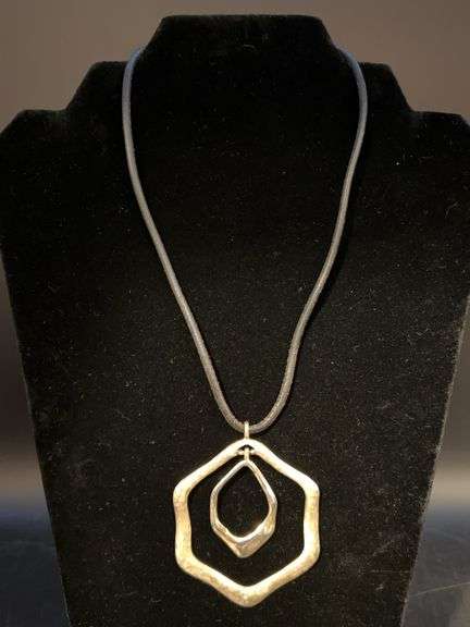 Chico’s Honeycomb Gold Tone Pendant necklace with leather-like strap image