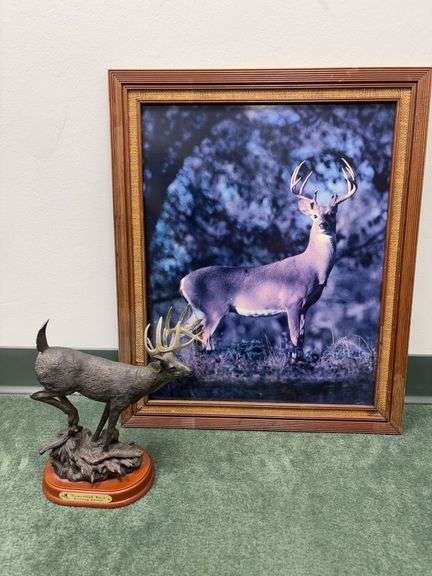 Vintage White-Tail Buck Photo and Browning Buck Sculpture image