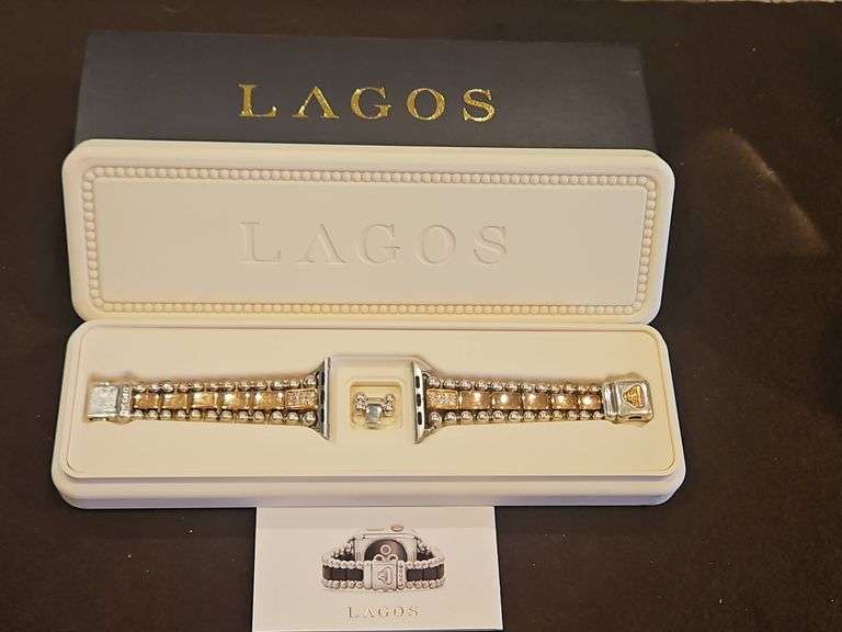Ladies Smart Caviar LAGOS Apple Watch Band in Sterling Silver & 18K  Rose Gold, Set w/16 Round Brilliant Diamonds 93.7 total g; includes original receipt and jewelry appraisal for insurance replacement... image