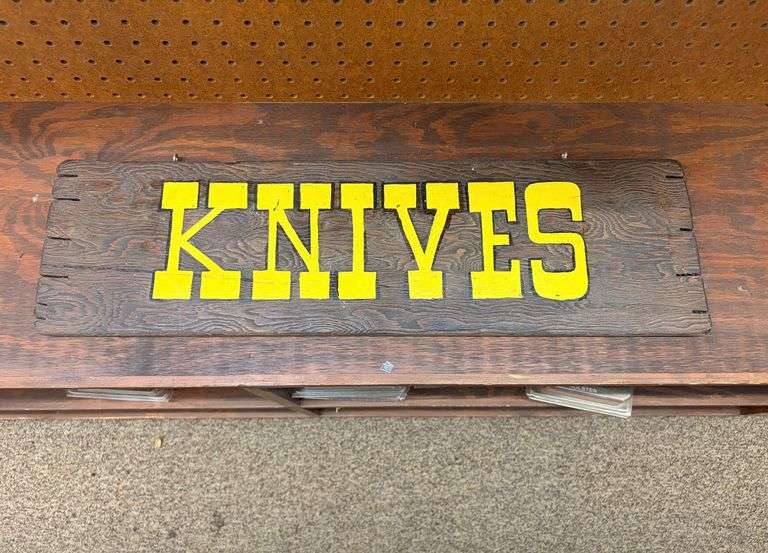 2’ Vintage Wooden “Knives” Hanging Sign image