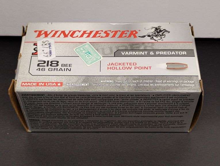 One 50 Cartridge Box Winchester Super X 218 BEE Jacketed Hollow Point 46 Grain image