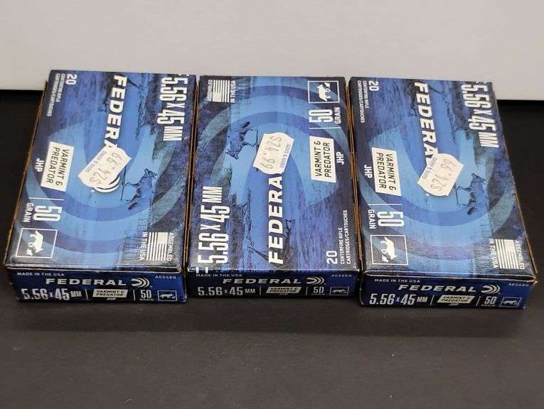 Three 20 Cartridge Boxes Federal JHP 5.56 x 45 50 Grain image