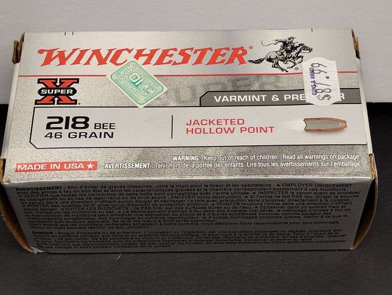 One 50 Cartridge Box Winchester Super X 218 BEE Jacketed Hollow Point 46 Grain image