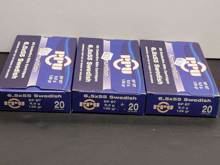 Three 20 Cartridge Boxes PPU 6.5 x 55 Swedish 139 Grain SP BT 9.0g image