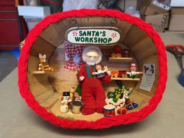 Adorable vintage handcrafted Santa’s Workshop shadow box…..9 x 7-1/4 image