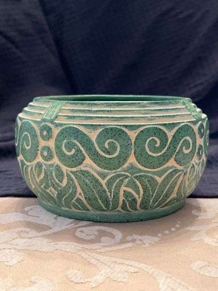 Vintage and Rare Claire Burke Green Pottery Bowl….5-1/2”D x 4” tall image