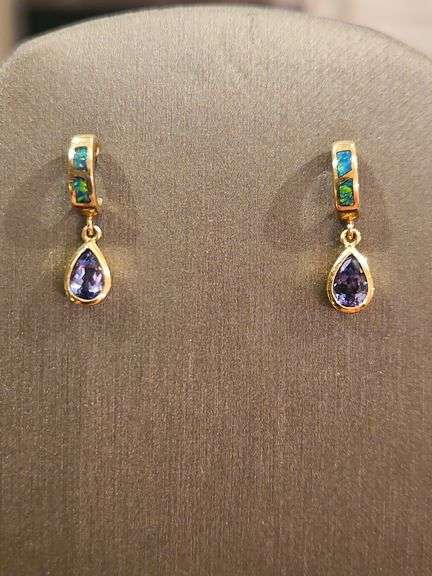 Beautiful Pr of Ladies 14K gold & light purple stone earrings  total grams... image