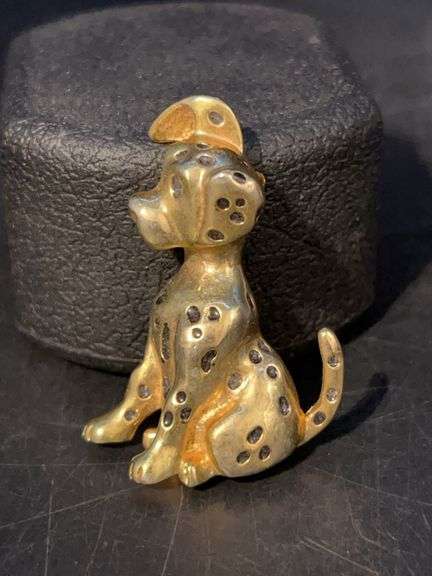 Very cute gold tone Dalmatian brooch…..2” tall image