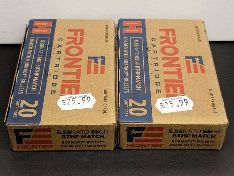 Two 20 Cartridge Boxes Frontier 5.56 NATO 55 Grain FMJ M193 Loaded with Hornady Bullets image