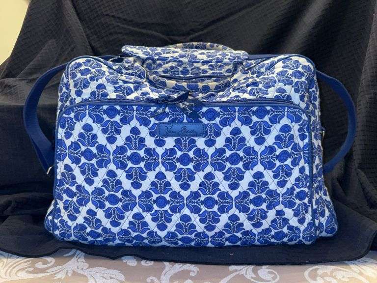 Vera Bradley Cobalt Tile Blue White Large Duffel Style Travel Luggage Tote Bag image