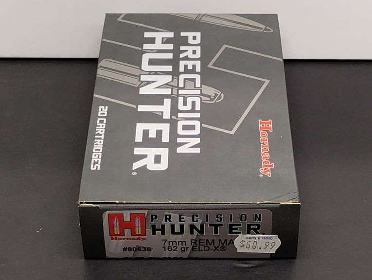 One 20 Cartridge Box Hornady Precision Hunter 7mm REM MAG 162 Grain ELD-X image
