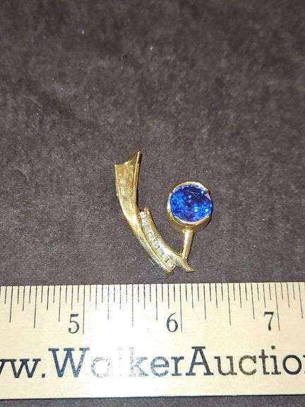 14K gold, diamonds, & large cobalt blue gemstone pendant 13.5 total grams DIAMONDS TESTED POSITIVE USING DIAMOND SELECTOR II TESTER... image
