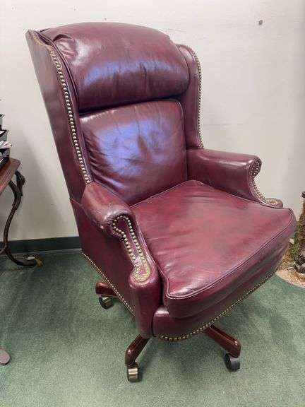 Burgundy Leather and Nailhead Executive Swivel Chair image