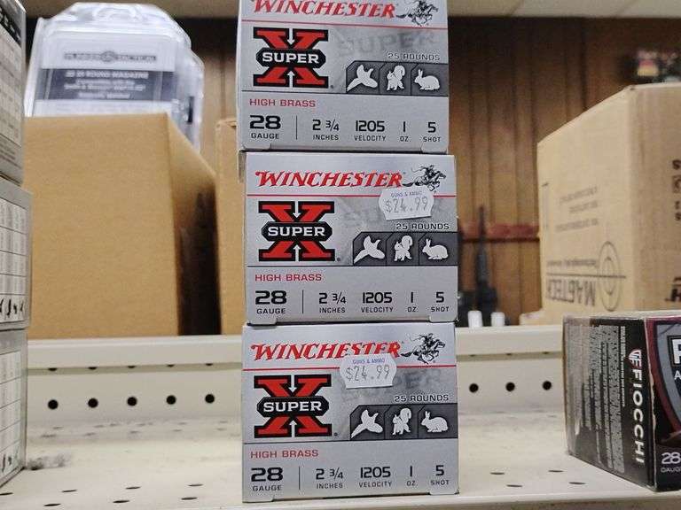 Winchester Super X 25 Rounds High Brass 28 Gauge, 2 3/4 inches, 1205 Velocity, 1 oz., 5 Shot, 3 boxes image