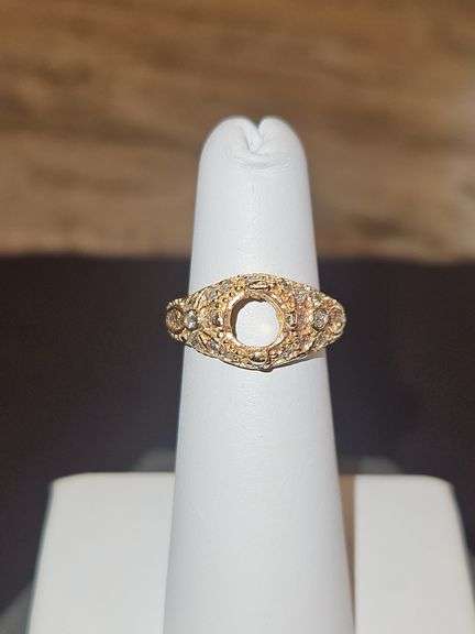 Ladies UNMARKED gold & diamond ring size 4 Large Middle Stone Removed 5.2 total grams DIAMONDS TESTED POSITIVE USING DIAMOND SELECTOR II TESTER... image