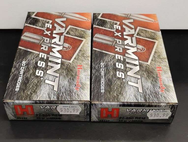Two 20 Cartridge Boxes Hornady Varmint Express 22-250 REM V-Max 55 Grain image