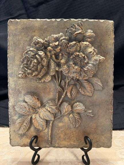 8-1/2 x 10-1/4 very nice slate-look floral wall decor image