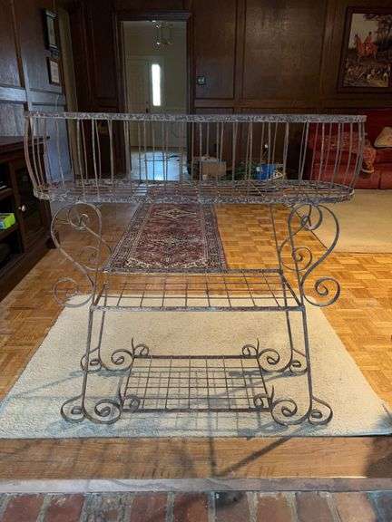 Wrought iron rustic look 3-level plant stand…..32-3/4 x 10-1/2 x 34-1/2 tall image