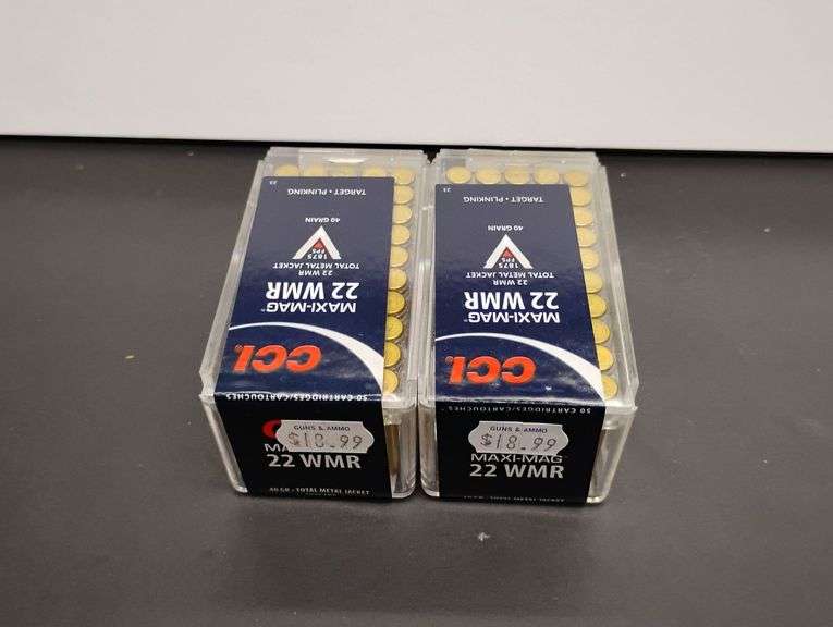 Two 50 Cartrige Boxes of CCI Maximag 22 WMR 40 Gr Total Metal Jacket image