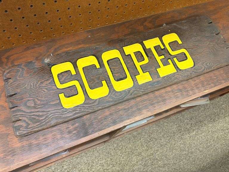 2’ Vintage Wooden “Scopes” Hanging Sign image