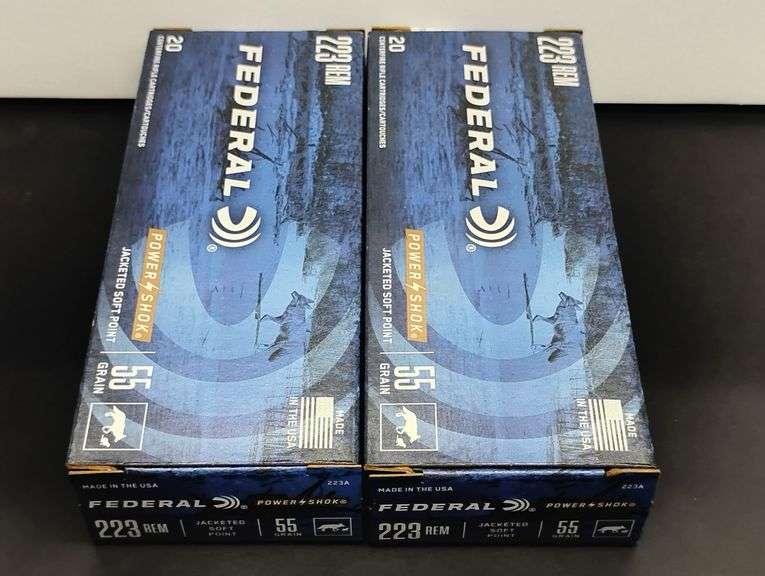 Two 20 Cartridge Boxes Federal Power Shok 223 Rem Jacketed Soft Point 55 Grain image