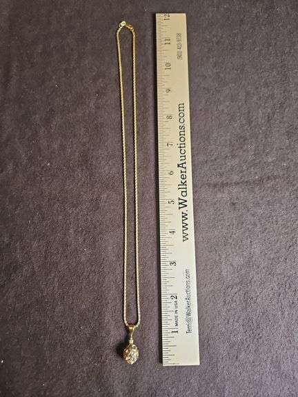 Very unique Ladies 14K gold 21" chain necklace w/14K gold & diamond ornament pendant 11.9 total grams DIAMONDS TESTED POSITIVE USING DIAMOND SELECTOR II TESTER... image