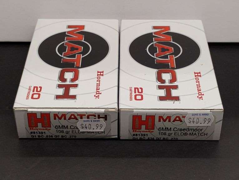 Two 20 Cartridge Boxes Hornady Match 6MM Creedmoor 108 Grain ELD MATCH image