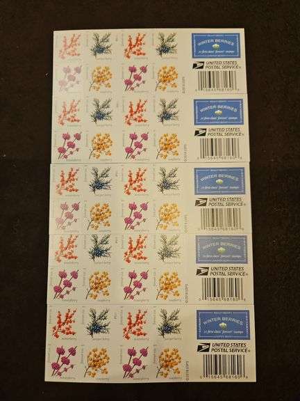 5 Packs of 20(100 Total) USA First-Class Forever Stamps "Winter Berries"... image