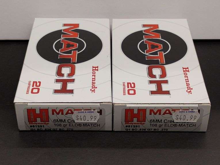 Two 20 Cartridge Boxes Hornady Match 6MM Creedmoor 108 Grain ELD MATCH image