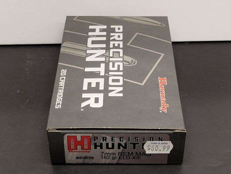 One 20 Cartridge Box Hornady Precision Hunter 7mm REM MAG 162 Grain ELD-X image