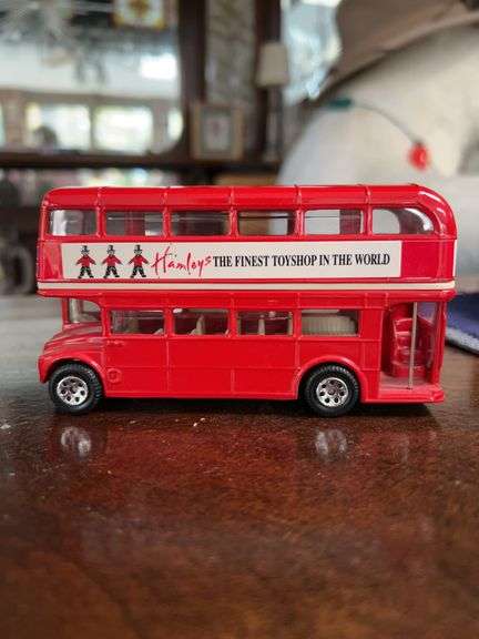 CORGI cast double decker bus with Hamleys advertising on side…..size of matchbox-type toys image