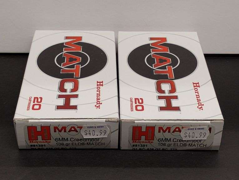Two 20 Cartridge Boxes Hornady Match 6MM Creedmoor 108 Grain ELD MATCH image