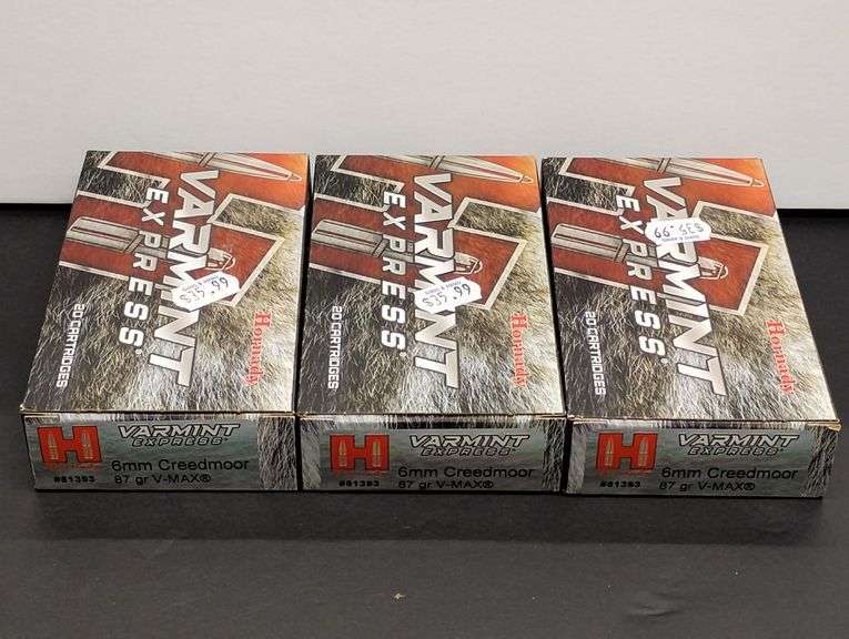 Three 20 Cartridge Boxes Hornady Varmint Express 6MM Creedmoor 87 Grain V-MAX image