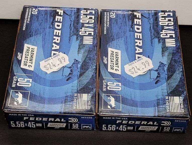 Two 20 Cartridge Boxes Federal JHP 5.56 x 45 50 Grain image