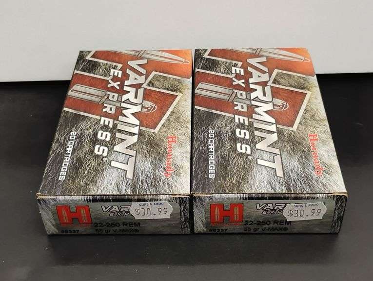 Two 20 Cartridge Boxes Hornady Varmint Express 22-250 REM V-Max 55 Grain image